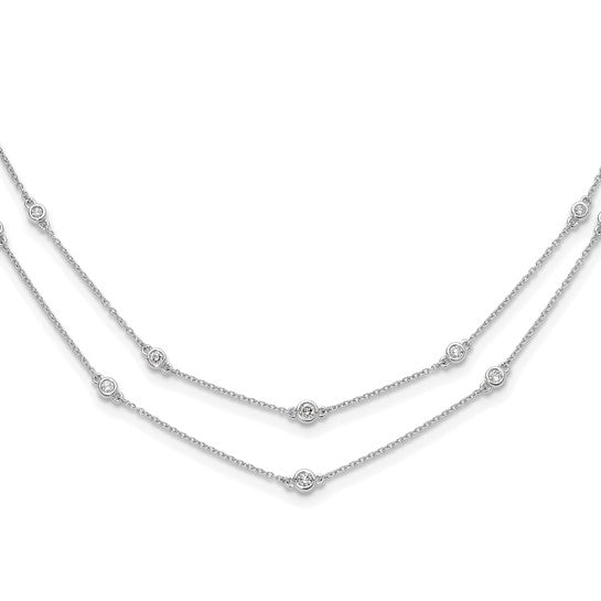 14K White/Yellow Gold 1/2 Carat Bezel Diamond Station Double Necklace