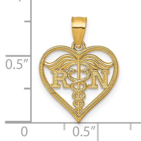 14K Yellow Gold Open Heart RN Registered Nurse Pendant