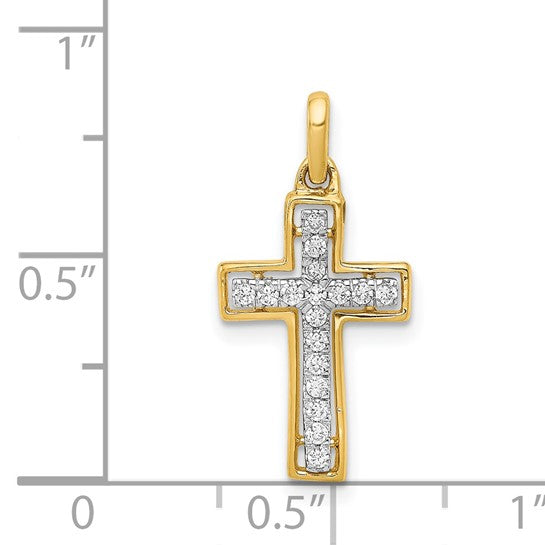 10K/14K Yellow Gold 1/8 Carat Diamond Cross Pendant
