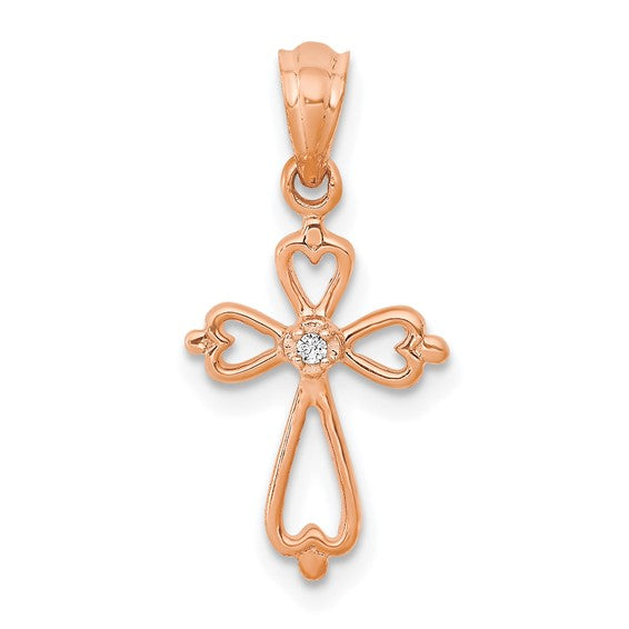 14K White/Yellow/Rose Gold Diamond Small Accent Cross