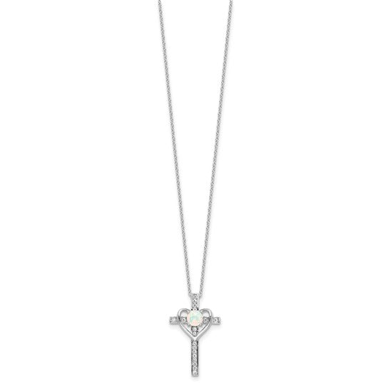 White Gold Filled Sterling Silver 18" Necklace Cross Lab Created Opal Set