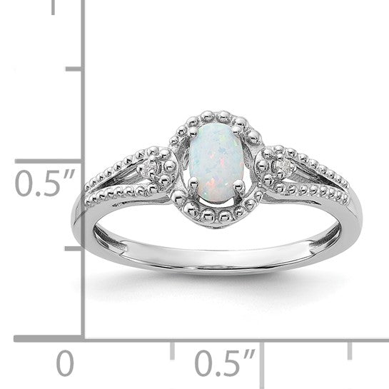Sterling Silver White Gold Plated Natural Diamond & Lab Created Opal Ring