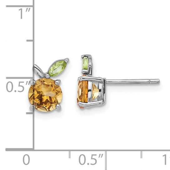 Sterling Silver White Gold Plated Natural Citrine & Peridot Gemstone Fruit Earrings