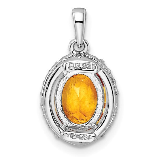 Sterling Silver White Gold Oval 1.86t.w. Natural Citrine/White Topaz Pendant