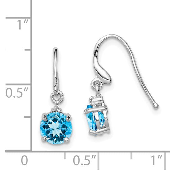 White Gold Filled Sterling Silver Natural Blue Topaz & Diamond Wire Earrings