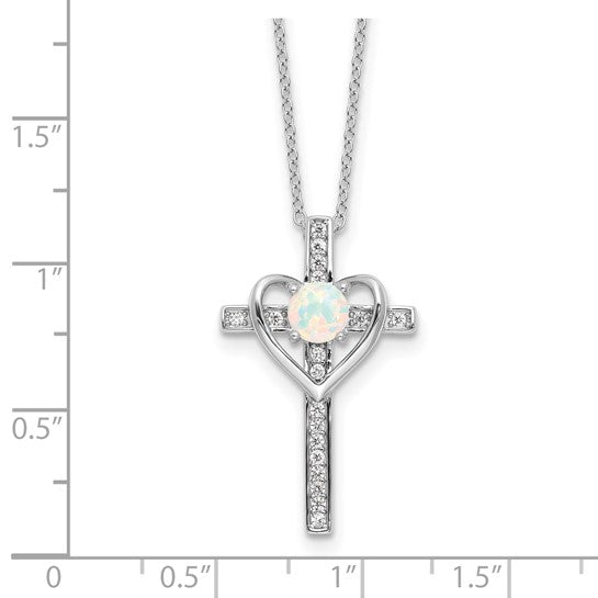 White Gold Filled Sterling Silver 18" Necklace Cross Lab Created Opal Set