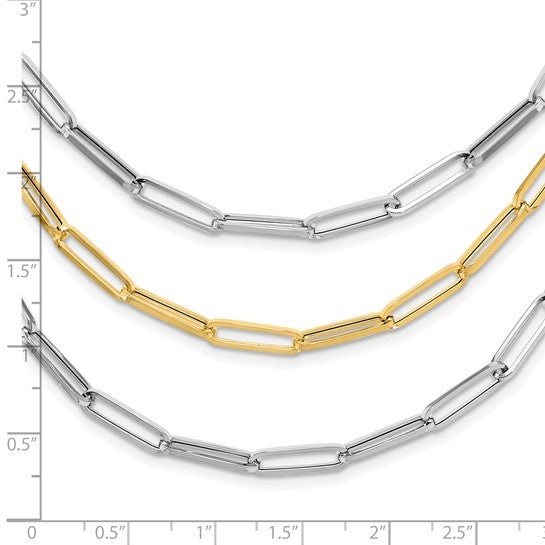 14K Yellow/White Gold Triple Layer Paperclip Chain