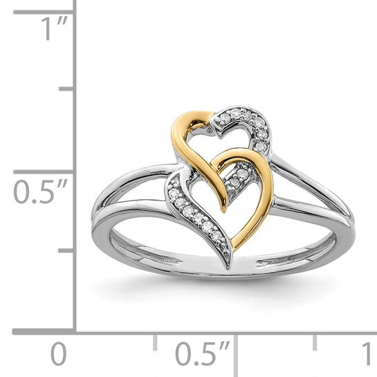 White Gold Filled Sterling Silver Double Diamond Two Tone Heart Ring