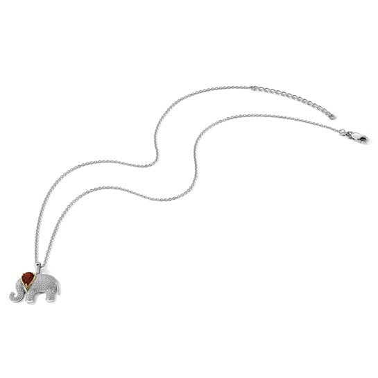 Sterling Silver Two Tone Gold Natural Garnet Elephant Pendant Necklace