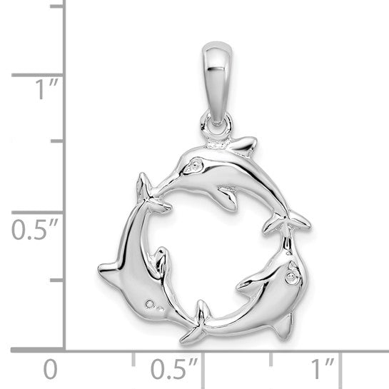 Sterling Silver 3 Dolphin Family Circle Pendant