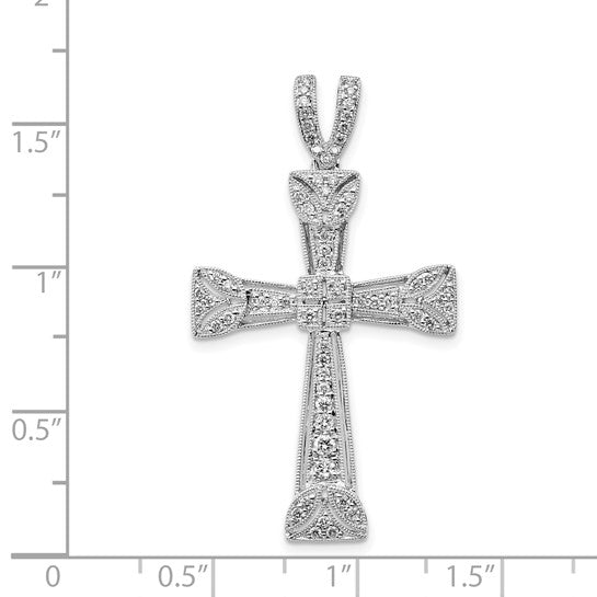14K White Gold Diamond 3/8 Carat Crusted Cross Pendant