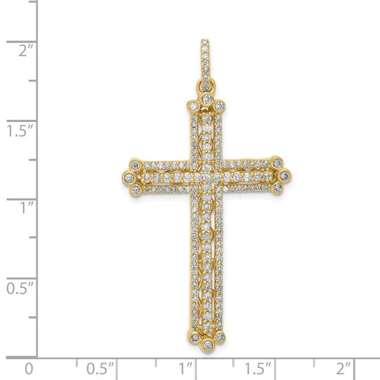 14K Yellow Gold 1 Carat Diamond Large Cross Pendant