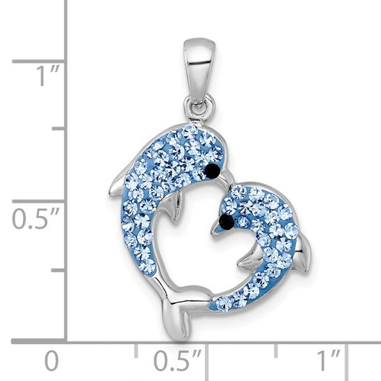 Sterling Silver Crystal Love Dophin Pair Pendant