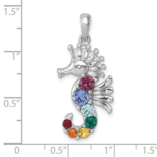 Sterling Silver Multicolored Crystal Sea Horse Pendant