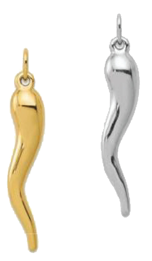 10K/14K Yellow/White Gold Large Italian Horn Pendant