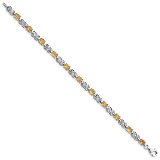 White Gold Plated Sterling Silver XO Gemstone Natural Citrine Bracelet