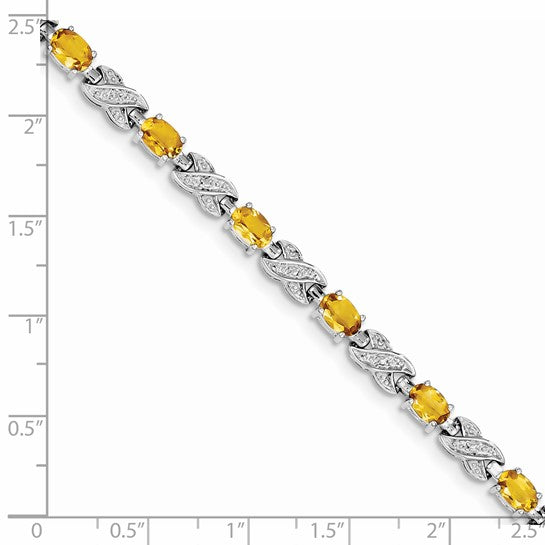 White Gold Plated Sterling Silver XO Gemstone Natural Citrine Bracelet