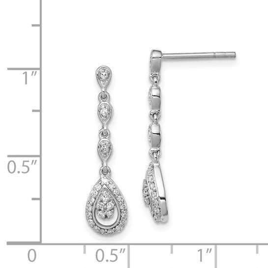 White Gold Filled Sterling Silver Diamond Dangle Evening Earrings