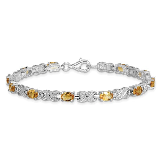 White Gold Plated Sterling Silver XO Gemstone Natural Citrine Bracelet