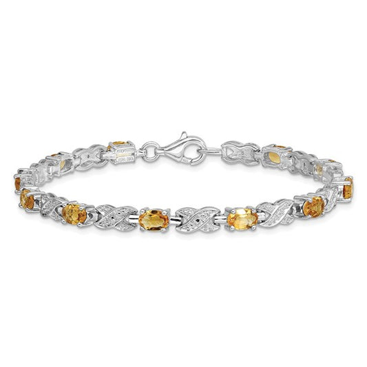 White Gold Plated Sterling Silver XO Gemstone Natural Citrine Bracelet