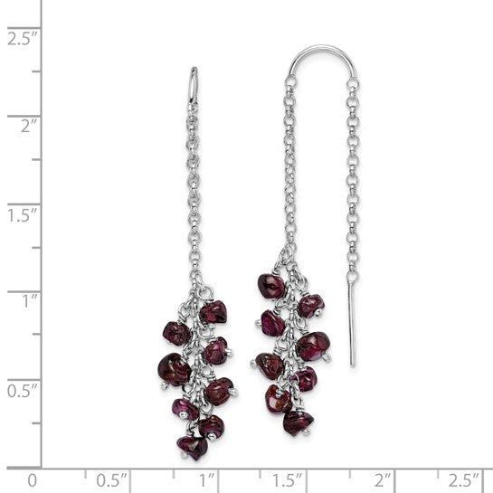 Sterling Silver Rhodium Plated Natural Garnet Cluster Dangle Earrings