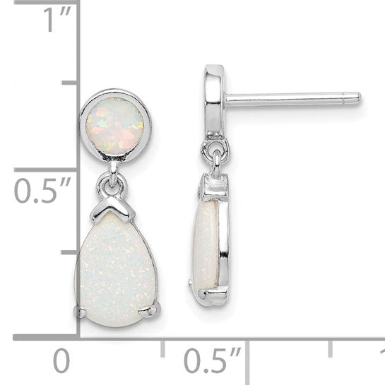 Sterling Silver White Gold Plated Dual Lab Created White Opal Stone Earrings