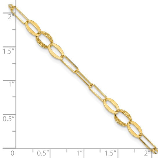 14K Yellow Gold Paperclip & Oval Bracelet