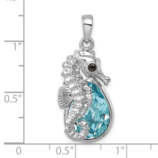 Sterling Silver Crystal Tear Drop Sea Horse Pendant