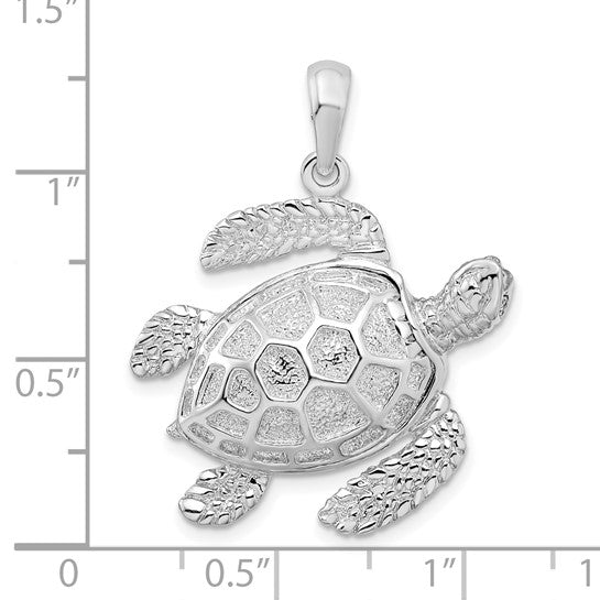 Sterling Silver Rhodium Plated 3D Sea Turtle Pendant