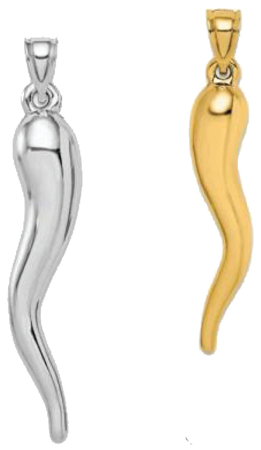 10K/14K Yellow/White Gold Large Italian Horn Hallow Pendant