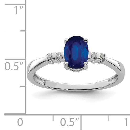Sterling Silver Oval Stud Diamond & Natural Sapphire Ring