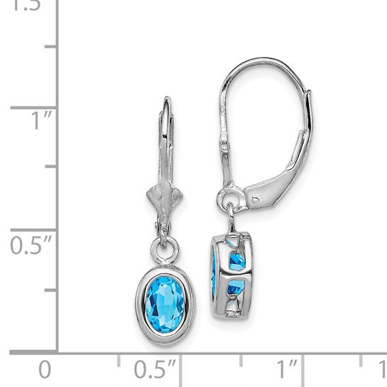White Gold Filled Sterling Silver 1 Carat Blue Topaz Leverback Earrings