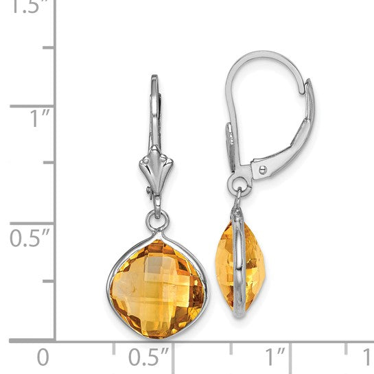 Sterling Silver White Gold Plated 4 Carat Natural Citrine Dangle Earrings