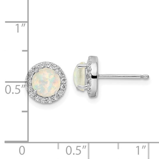 Sterling Silver White Gold Plated cz Halo Lab Created White Opal Earrings