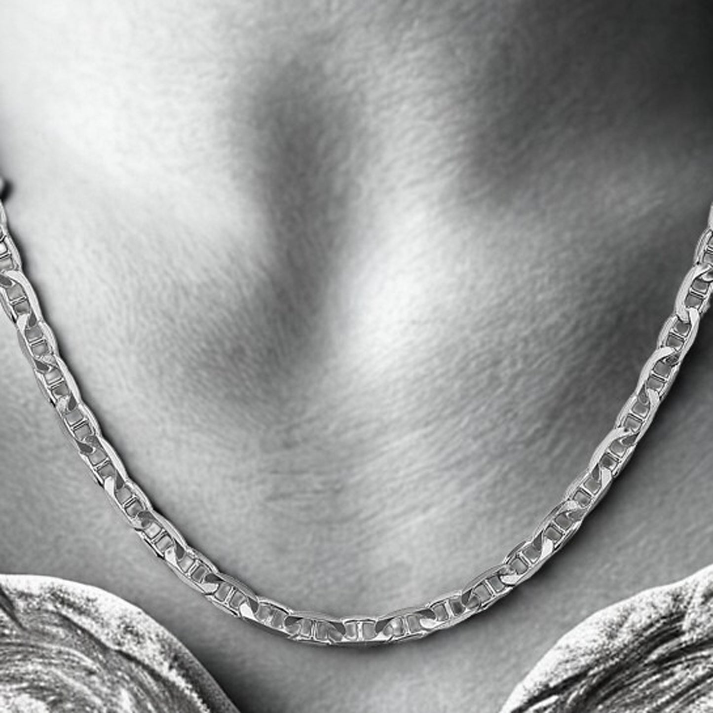 14K Concave Anchor Chain White Gold