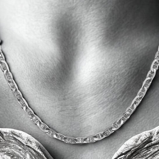 14K Concave Anchor Chain White Gold