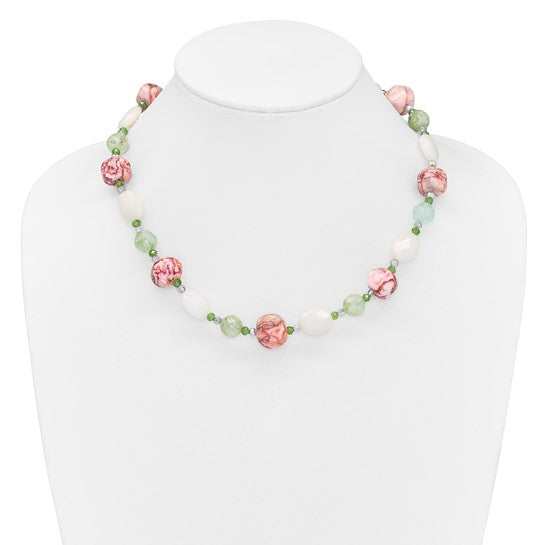 Natural Aventurine, crystal, & Jasper Necklace Sterling Silver