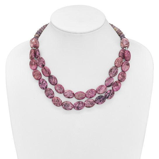 Natural Charoite, Jade, & Jasper Sterling Silver Necklace