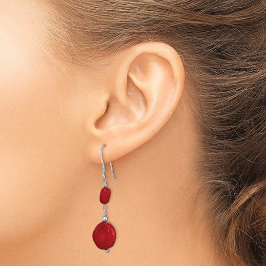 Natural Coral Round Dangle Earrings