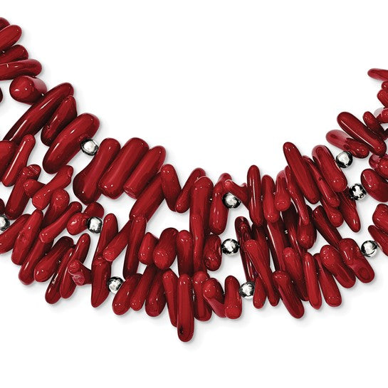 3 Strand Natural Coral Necklace Sterling Silver