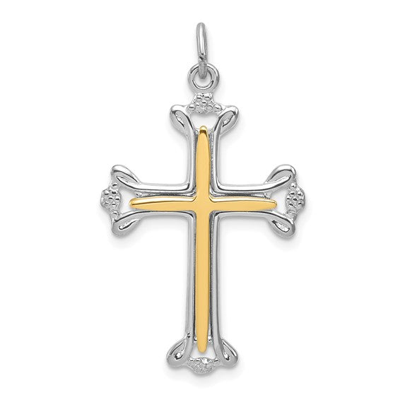 Two Tones Gold Plated Cross Pendant Sterling Silver