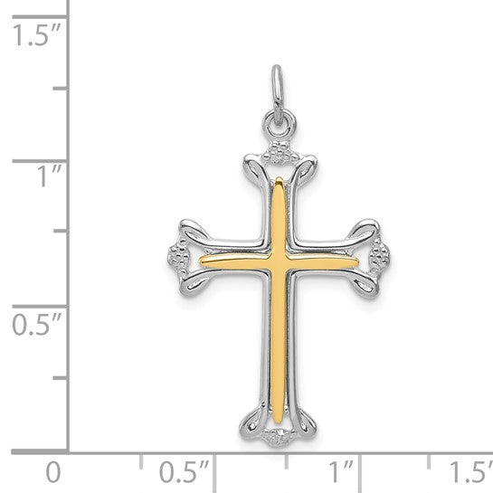 Two Tones Gold Plated Cross Pendant Sterling Silver