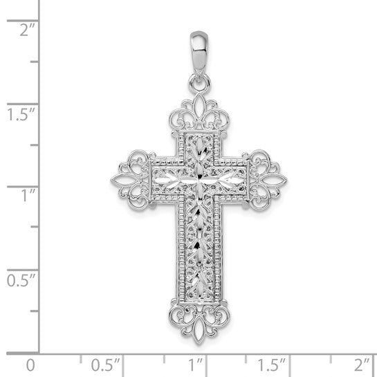 Fillagree Cross Sterling Silver White Gold Plated Pendant