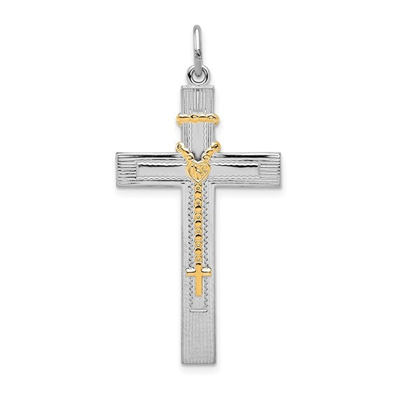 Two Tone Sterling Silver Cross Pendant