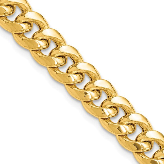 14K Semi Solid Miami Cuban Link Chain Yellow Gold