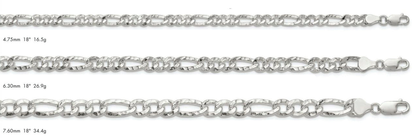Sterling Silver Hammered Figaro Chain/Bracelet