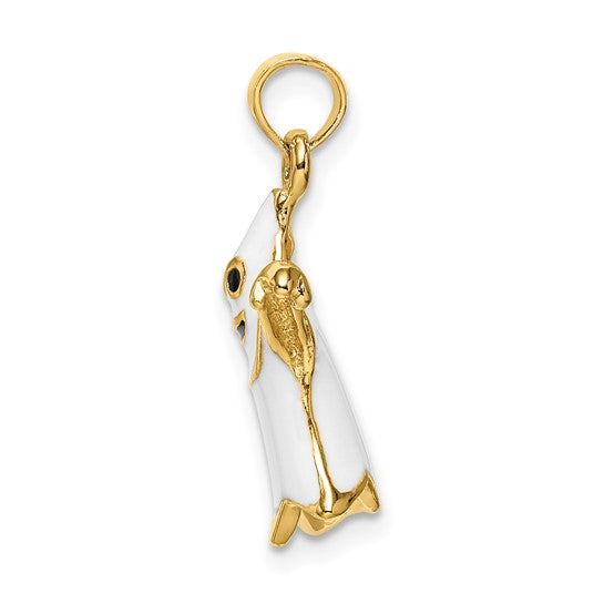 Ghost Enameled Pendant Charm 14K Gold