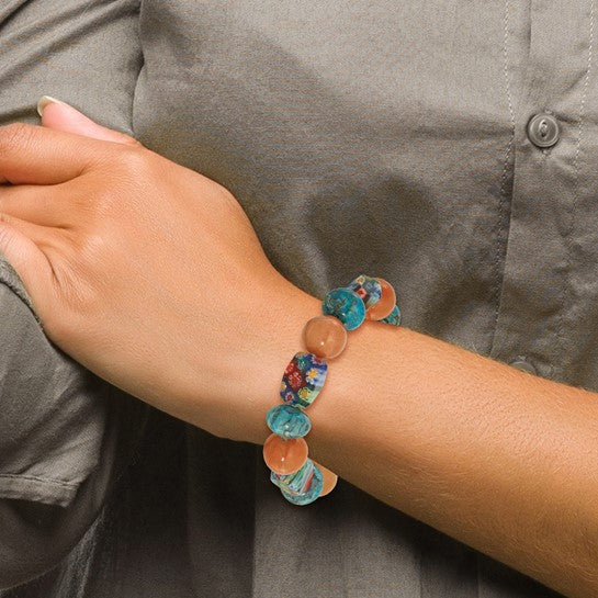Natural Aventurine, Agate, & Glass Bead Bracelet