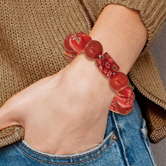 Natural Carnelian & Glass Bead Bracelet