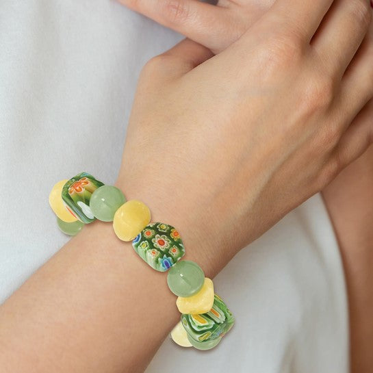 Natural Aventurine, Jade, & Glass Bead Bracelet